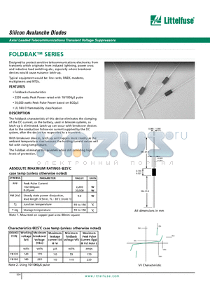FB160 datasheet - Silicon Avalanche Diodes - Axial Leaded Telecommunications Transient Voltage Suppressors