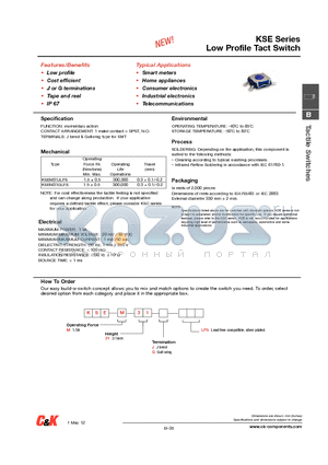 KSE datasheet - Low Profile Tact Switch