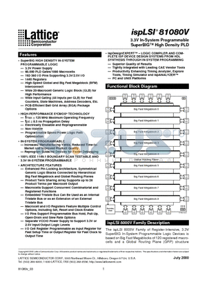 ISPLSI81080V-125LB272 datasheet - 3.3V In-System Programmable SuperBIG High Density PLD