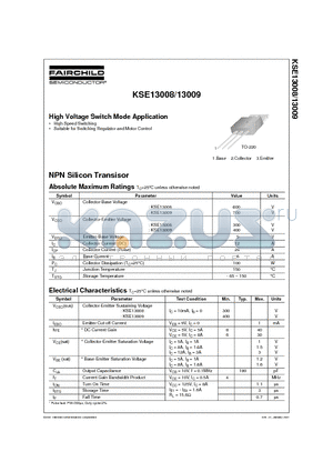 KSE13009 datasheet - High Voltage Switch Mode Application