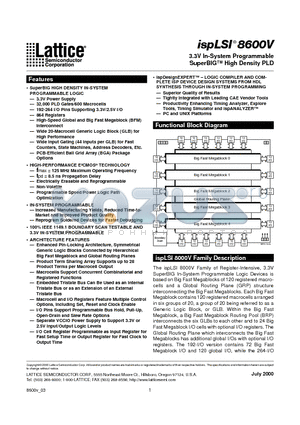 ISPLSI8600V-60LB272 datasheet - 3.3V In-System Programmable SuperBIG High Density PLD