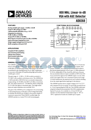 AD8368_07 datasheet - 800 MHz, Linear-in-dB VGA with AGC Detector