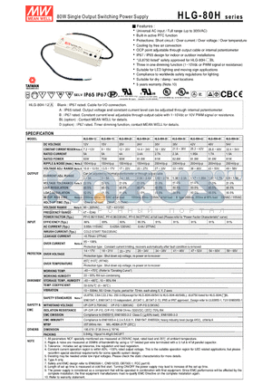 HLG-80H-30 datasheet - 80W Single Output Switching Power Supply