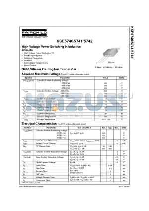 KSE5740 datasheet - High Voltage Power Switching In Inductive Circuits