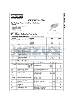 KSE5741 datasheet - High Voltage Power Switching In Inductive Circuits