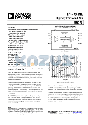 AD8370ARE datasheet - LF to 750 MHz Digitally Controlled VGA
