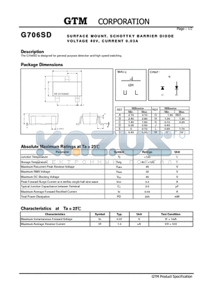 G706SD datasheet - SURFACE MOUNT, SCHOTTKY BARRIER DIODE VOLTAGE 40V, CURRENT 0.03A