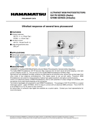 G7096-01 datasheet - ULTRAFAST MSM PHOTODETECTORS