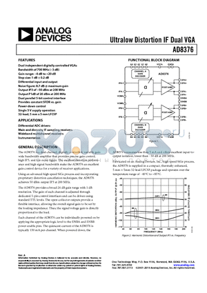 AD8376ACPZ-R7 datasheet - Ultralow Distortion IF Dual VGA