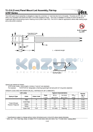 G70F datasheet - T-1-3/4 (5 mm) Panel Mount Led Assembly