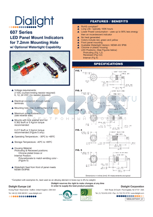 607-1112-110F datasheet - LED Panel Mount Indicators for 7.2mm Mounting Hole w/ Optional Watertight Capability