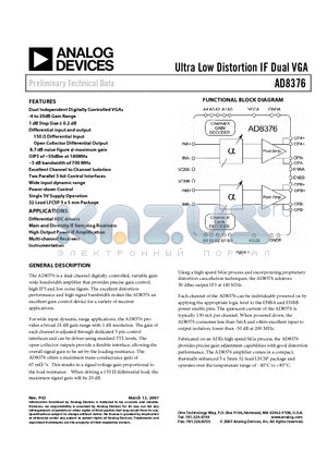 AD8376ACPZ-REEL7 datasheet - Ultra Low Distortion IF Dual VGA