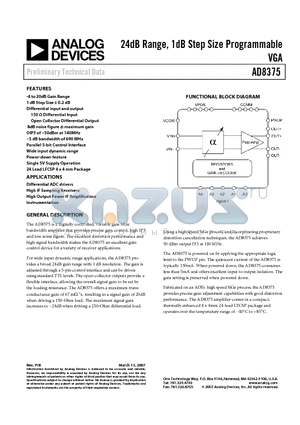 AD8375ACPZ-REEL7 datasheet - 24dB Range, 1dB Step Size Programmable VGA