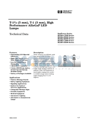 HLMA-DH00 datasheet - T-13/4 (5 mm), T-1 (3 mm), High Performance AlInGaP LED Lamps