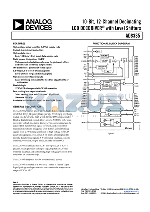 AD8385 datasheet - 10-Bit, 12-Channel Decimating LCD DECDRIVER with Level Shifters