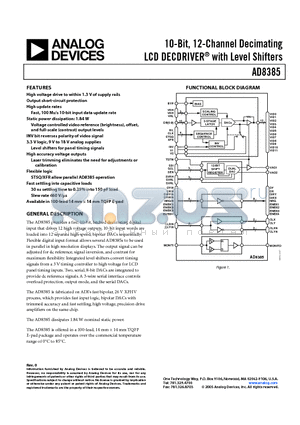 AD8385ASVZ datasheet - 10-Bit, 12-Channel Decimating LCD DECDRIVER with Level Shifters