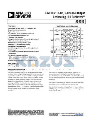 AD8383 datasheet - Low Cost 10-Bit, 6-Channel Output Decimating LCD DecDriver