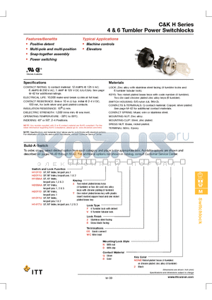 H100AA2V805NQ datasheet - 4 & 6 Tumbler Power Switchlocks