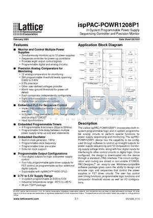 ISPPAC-POWR1208P1-01T44I datasheet - In-System Programmable Power Supply Sequencing Controller and Precision Monitor