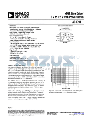 AD8391AR-REEL7 datasheet - xDSL Line Driver 3 V to 12 V with Power-Down