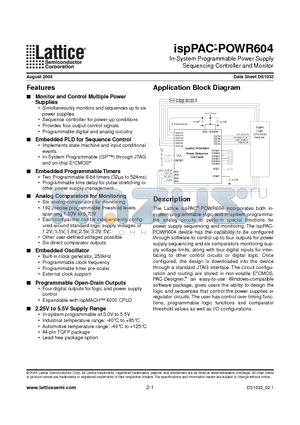 ISPPAC-POWR604 datasheet - In-System Programmable Power Supply Sequencing Controller and Monitor