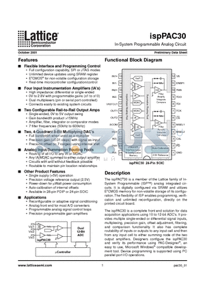 ISPPAC30 datasheet - In-System Programmable Analog Circuit