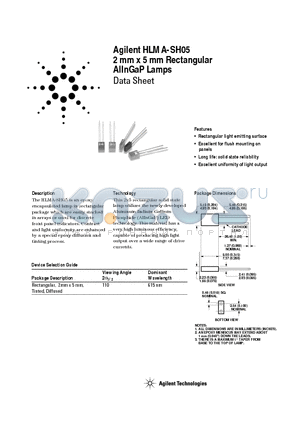 HLMA-SH05 datasheet - 2 mm x 5 mm Rectangular AlInGaP Lamps