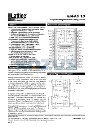 ISPPAC10 datasheet - In-System Programmable Analog Circuit