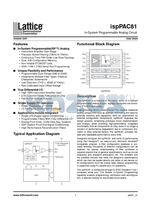 ISPPAC81-01SI datasheet - In-System Programmable Analog Circuit