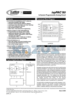 ISPPAC80-01PI datasheet - In-System Programmable Analog Circuit