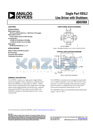 AD8398A datasheet - Single Port VDSL2 Line Driver with Shutdown