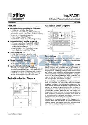 ISPPAC81-01PI datasheet - In-System Programmable Analog Circuit