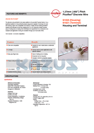 91821-0003 datasheet - Picoflex^ Discrete Wire