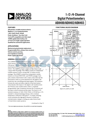 AD8400ARZ100 datasheet - 1-/2-/4-Channel Digital Potentiometers