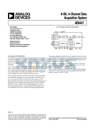 AD8401AR datasheet - 8-Bit, 4-Channel Data Acquisition System