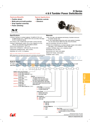 H101132F205NQ2 datasheet - 4 & 6 Tumbler Power Switchlocks