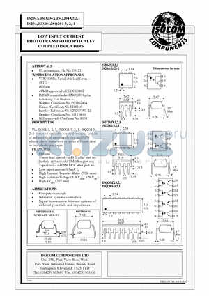 ISQ204-1 datasheet - LOW INPUT CURRENT PHOTOTRANSISTOR OPTICALLY COUPLED ISOLATORS