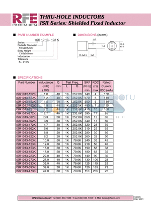 ISR1013-123K datasheet - THRU-HOLE INDUCTORS ISR Series: Shielded Fixed Inductor