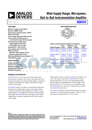 AD8420ARMZ-RL datasheet - Wide Supply Range, Micropower,