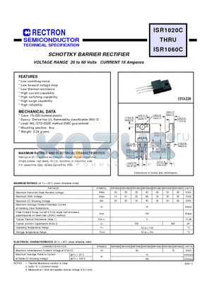 ISR1020C datasheet - SCHOTTKY BARRIER RECTIFIER VOLTAGE RANGE 20 to 60 Volts CURRENT 10 Amperes