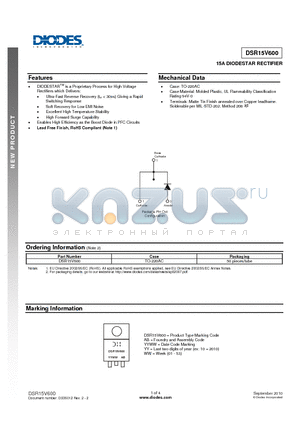 DSR15V600 datasheet - 15A DIODESTAR RECTIFIER