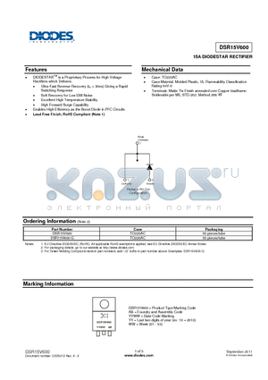 DSR15V600-G datasheet - 15A DIODESTAR RECTIFIER