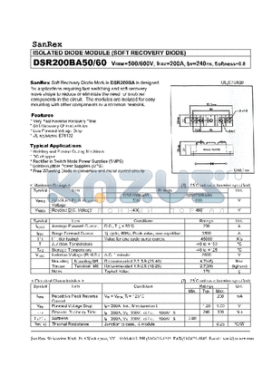 DSR200BA50 datasheet - ISOLATED DIODE MODULE (SOFT RECOVERY DIODE)