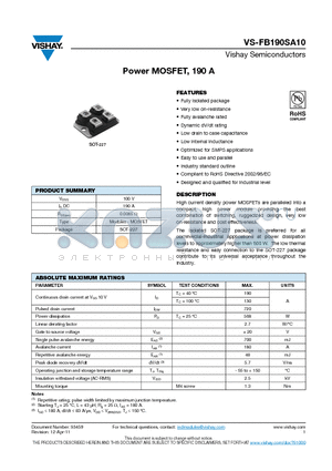 FB190SA10 datasheet - Power MOSFET, 190 A