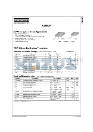 KSH127 datasheet - D-PAK for Surface Mount Applications