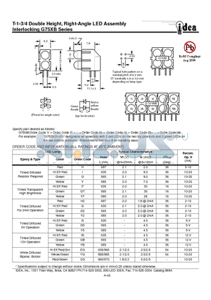 G75XB datasheet - T-1-3/4 Double Height, Right-Angle LED Assembly