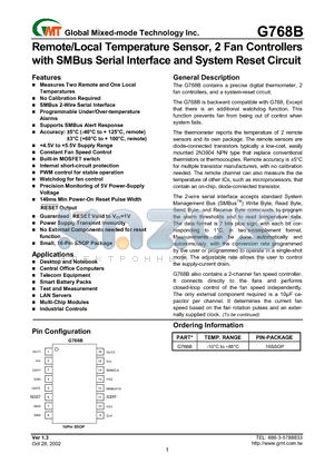 G768 datasheet - Remote/Local Temperature Sensor, 2 Fan Controllers with SMBus Serial Interface and System Reset Circuit