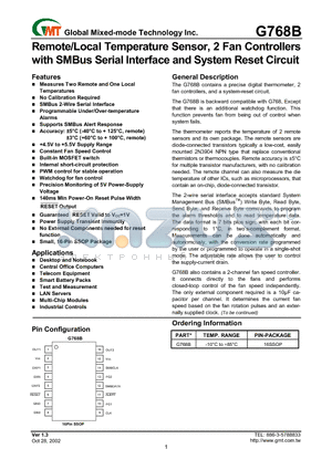 G768B datasheet - Remote/Local Temperature Sensor, 2 Fan Controllers with SMBus Serial Interface and System Reset Circuit