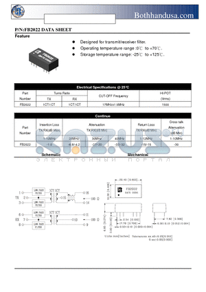 FB2022_1 datasheet - TRANSMIT / RECEIVER FILTER APPLY TO GENERIC IC