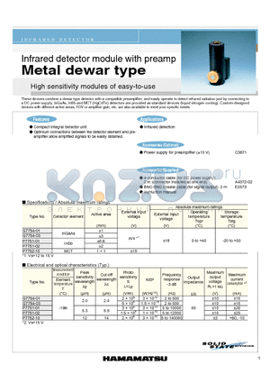 G7752-10 datasheet - Infrared detector module with preamp